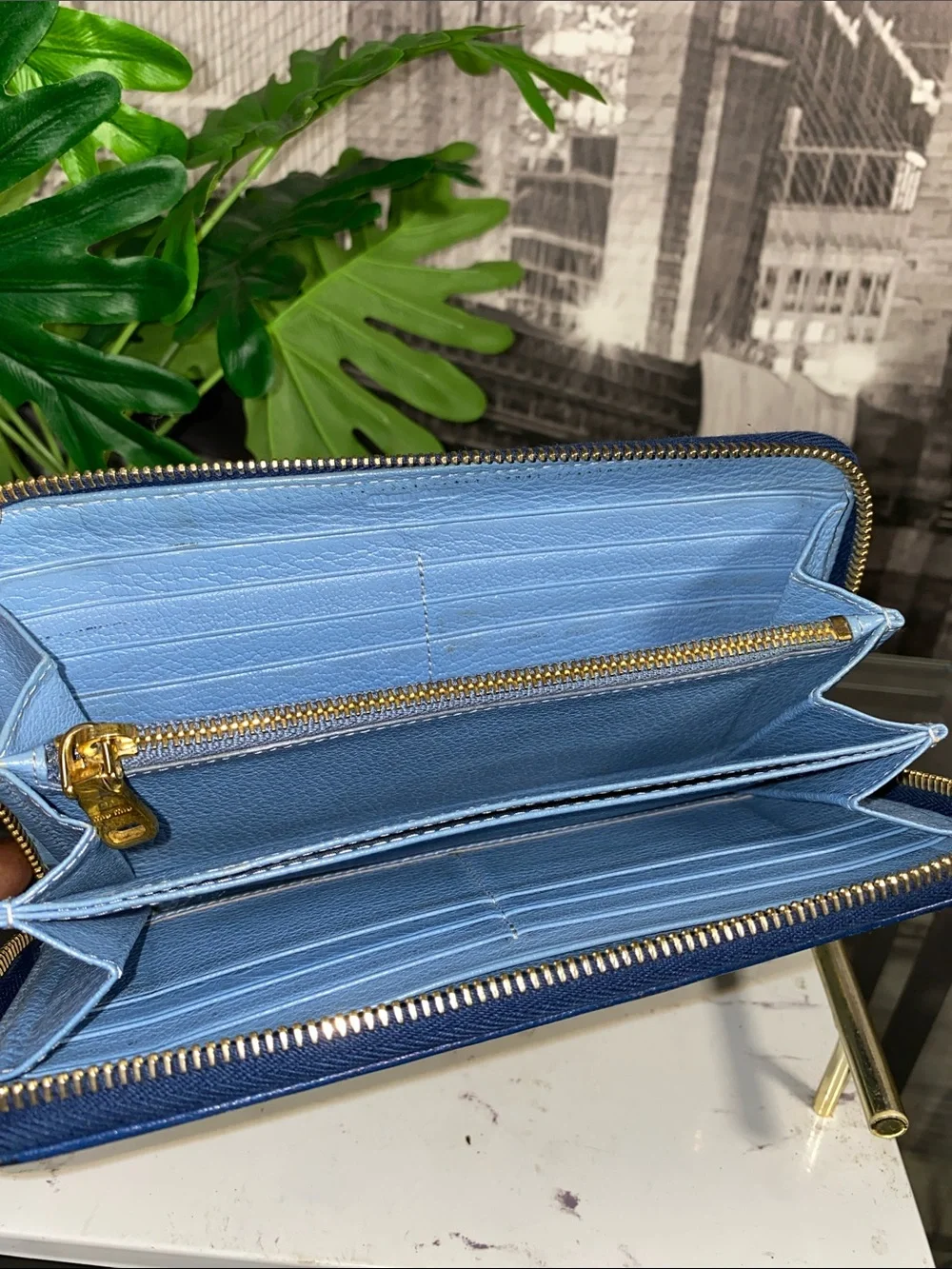 Authentic Miu Miu Royal Blue Leather Bow Long Wallet